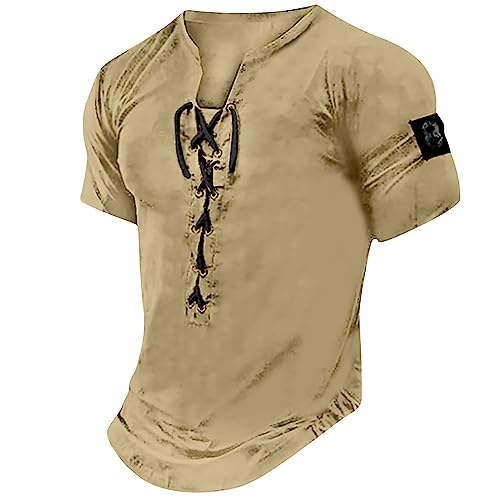 Dyhxuan T-Shirts für Herren Henley Ausschnitt Hemd Retro Einfarbige Freizeithemd Sommer Kurzarm Tshirt Knöpfen V-Ausschnitt Oberteile Große Größen Tops Gemütlich Basic T Shirt für Männer Streetwear von Dyhxuan