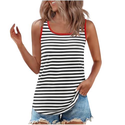 Dyhxuan Tank Top Damen Farbblock Gestreiftem Tanktops Locker Rundhals Ringeltop Leicht Sommer Ärmellose Bluse Komfortable Baumwolle Trägertop Tunika Casual Streifen Trägershirt Blusentops für Frauen von Dyhxuan