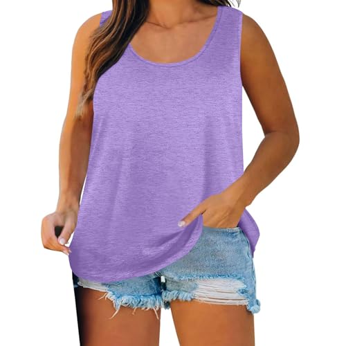 Dyhxuan Tank Top Damen Große Größen Ärmellose Oberteile Rundhals Basic Tanktop Baumwolle Unterhemd Übergrößen Frauen Trägertop Einfarbig Pullover Longtop Weiche Bequem Trägershirt Tops von Dyhxuan