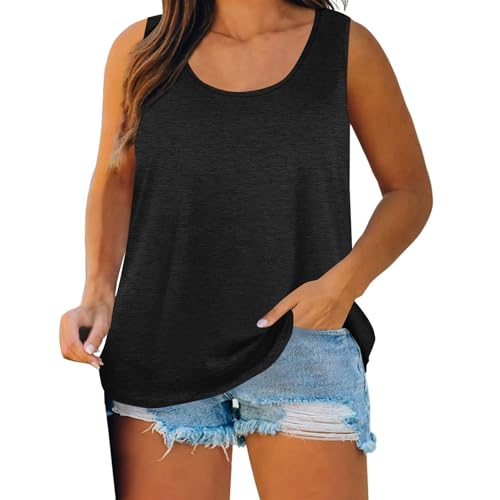 Dyhxuan Tank Top Damen Große Größen Ärmellose Oberteile Rundhals Basic Tanktop Baumwolle Unterhemd Übergrößen Frauen Trägertop Einfarbig Pullover Longtop Weiche Bequem Trägershirt Tops von Dyhxuan
