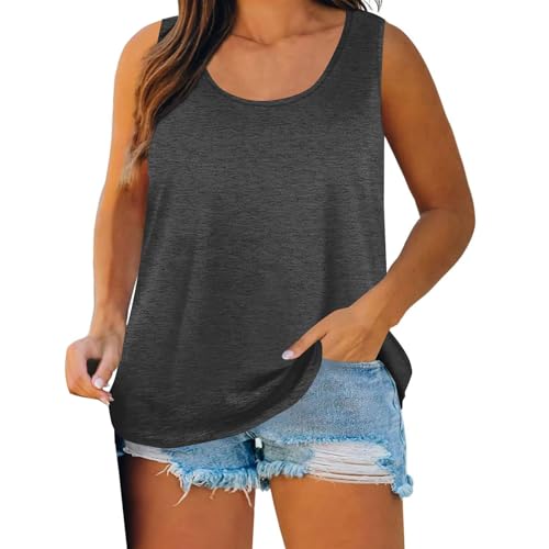 Dyhxuan Tank Top Damen Große Größen Ärmellose Oberteile Rundhals Basic Tanktop Baumwolle Unterhemd Übergrößen Frauen Trägertop Einfarbig Pullover Longtop Weiche Bequem Trägershirt Tops von Dyhxuan