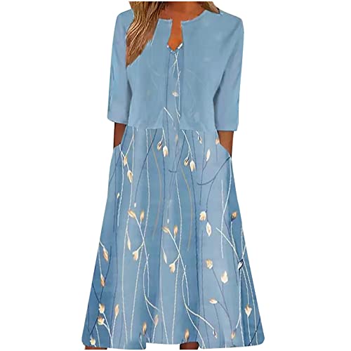 Dyhxuan Tankkleid Damen ärmellos Sommerkleid mit V-Ausschnitt + Kurzarm Einfarbige Jacke Elegant Blumen Druck Maxikleid Zweiteiler Set Damen Kleider Knielang Partykleid Locker Westenkleid von Dyhxuan