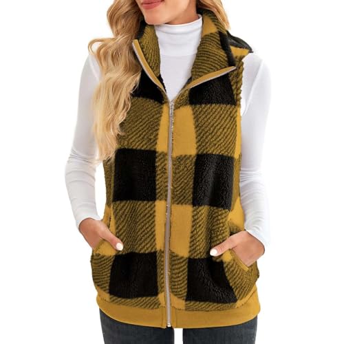 Dyhxuan Teddy Fleece Weste Damen Kariert Plüschweste Warm Ärmellose Fleeceweste Autumn Winter Übergangsjacke Leicht Teddywesten Zip Up Winterjacke Elegant Damenweste Herbstjacke mit Stehkragen Dyhxuan Teddy Fleece Weste Damen Kariert Plüschweste Warm Ärmellose Fleeceweste Autumn Winter Übergangsjacke Leicht Teddywesten Zip Up Winterjacke Elegant Damenweste Herbstjacke mit Stehkragen von Dyhxuan