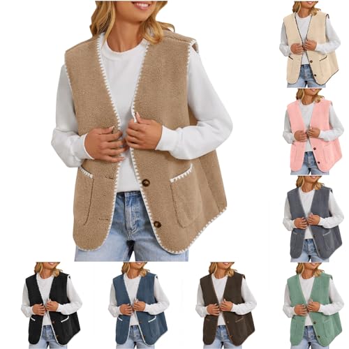 Dyhxuan Teddy Weste Damen Kurz Fleece Winterweste Ärmellos Teddyfleece Jacke Warm Fellweste Teddyweste Einfabig Winterjacke Autumn Winter Teddyjacke Westen Locker Plüschweste Thermoweste Outwear von Dyhxuan