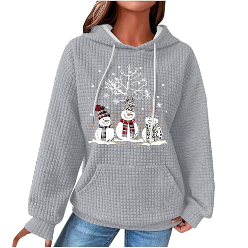 Dyhxuan Weihnachtspullover Damen Weihnachtsdruck Waffel Hoodie Weihnachts Kapuzenpullover Baumwolle Sweatshirt mit Kapzue Christmas Hoody Casual Langarmshirt Festliche Oberteile Weihnachtspulli von Dyhxuan