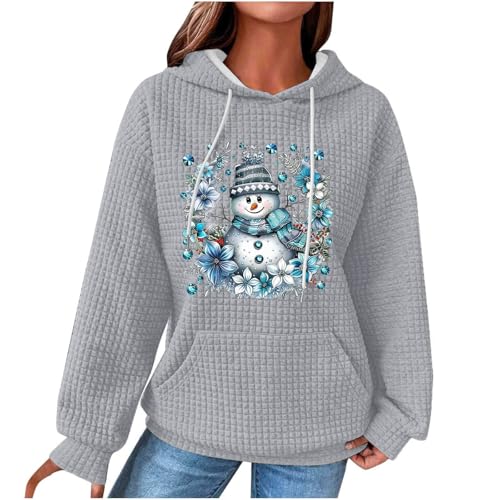Dyhxuan Weihnachtspullover Damen Weihnachtsdruck Waffel Hoodie Weihnachts Kapuzenpullover Baumwolle Sweatshirt mit Kapzue Christmas Hoody Casual Langarmshirt Festliche Oberteile Weihnachtspulli von Dyhxuan