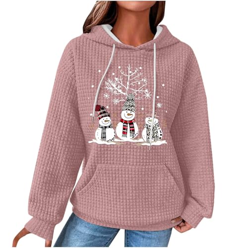 Dyhxuan Weihnachtspullover Damen Weihnachtsdruck Waffel Hoodie Weihnachts Kapuzenpullover Baumwolle Sweatshirt mit Kapzue Christmas Hoody Casual Langarmshirt Festliche Oberteile Weihnachtspulli von Dyhxuan
