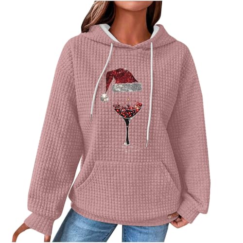 Dyhxuan Weihnachtspullover Damen Weihnachtsdruck Waffel Hoodie Weihnachts Kapuzenpullover Baumwolle Sweatshirt mit Kapzue Christmas Hoody Casual Langarmshirt Festliche Oberteile Weihnachtspulli von Dyhxuan
