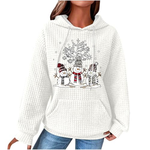 Dyhxuan Weihnachtspullover Damen Weihnachtsdruck Waffel Hoodie Weihnachts Kapuzenpullover Baumwolle Sweatshirt mit Kapzue Christmas Hoody Casual Langarmshirt Festliche Oberteile Weihnachtspulli von Dyhxuan