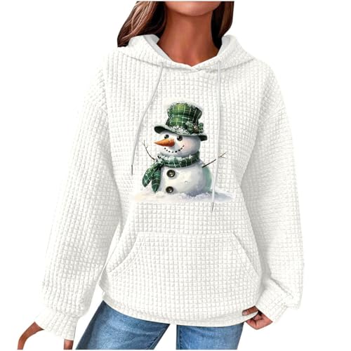 Dyhxuan Weihnachtspullover Damen Weihnachtsdruck Waffel Hoodie Weihnachts Kapuzenpullover Baumwolle Sweatshirt mit Kapzue Christmas Hoody Casual Langarmshirt Festliche Oberteile Weihnachtspulli von Dyhxuan