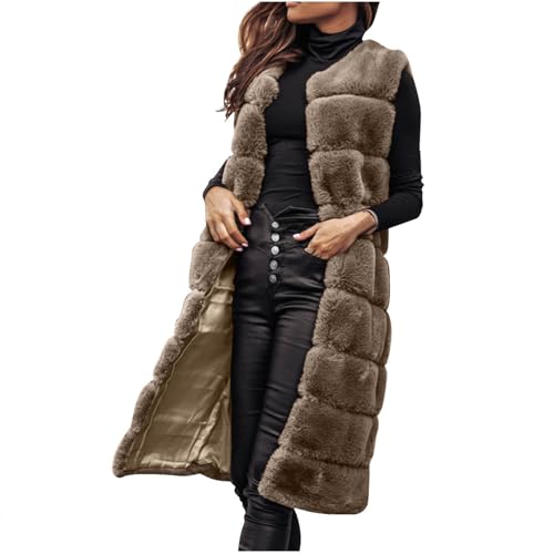 Dyhxuan Weste Damen Lang Kunstfell Winterweste Elegant Ärmellose Jacke Warm Autumn Wintermantel Outdoor Pelzweste Pelzmantel Flauschige Cardigan Einfarbig Fellweste Elegant Winterjacke Mantel von Dyhxuan