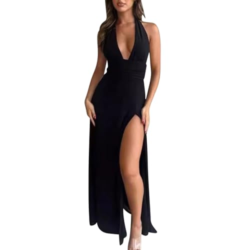 Dyhxuan Wickelkleid Damen Tiefer V Ausschnitt Sommerkleid Elegant Schlitz Bodycon Cocktailkleid Hohe Taille Maxikleid Sexy Partykleid Ballkleider Lang Formal Kleid Festliche Hochzeit Abendkleider von Dyhxuan