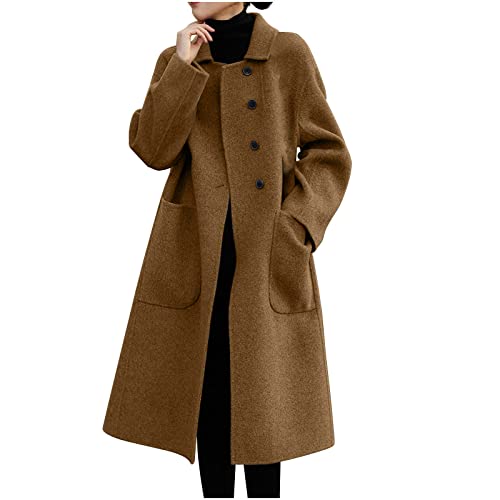 Dyhxuan Winterdicke Winterjacke Damen Wolljacke Wollmantel Langarm Umlegekragen Übergangsjacke Hemdjacke Lässig Einfarbige Winter Mantel Hemdjacke Windbreaker Hemdmantel Windjacke Freizeitmantel von Dyhxuan