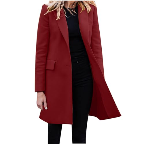 Dyhxuan Winterdicke Winterjacke Damen Wolljacke Wollmantel Langarm Umlegekragen Übergangsjacke Hemdjacke Lässig Einfarbige Winter Mantel Hemdjacke Windbreaker Hemdmantel Windjacke Freizeitmantel von Dyhxuan