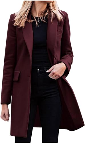 Dyhxuan Winterdicke Winterjacke Damen Wolljacke Wollmantel Langarm Umlegekragen Übergangsjacke Hemdjacke Lässig Einfarbige Winter Mantel Hemdjacke Windbreaker Hemdmantel Windjacke Freizeitmantel von Dyhxuan