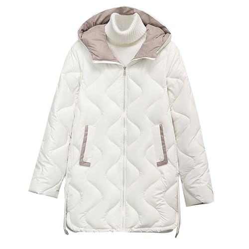 Dyhxuan Winterjacke Damen Baumwolle Steppjacke Elegant Daunenjacke mit Kapuze Lang Einfarbig Puffer Jacke Reißverschluss Wintermantel Warm Daunenmantel Outdoor Steppmantel Winter Dick Mantel von Dyhxuan