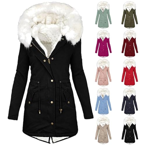 Dyhxuan Winterjacke Damen Lang Parka Jacke Warm Gefüttert Steppjacke Fleece Daunenjacke mit Fellkapuze Outdoorjacke Große Größen Daunenmantel Elegant Wintermantel Winterparka Winter Mantel für Frauen von Dyhxuan