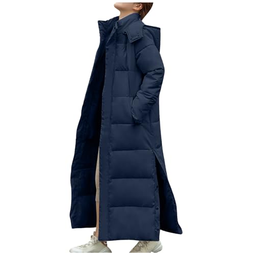 Dyhxuan Winterjacke Damen Winter Lang Daunenjacke Langarm Einfarbige Übergangsjacke Teenager Mädchen Pufferjacke mit Kapuze Wintermantel mit Schlitz Tasche Damenmantel Oberbekleidung Outdoormantel von Dyhxuan