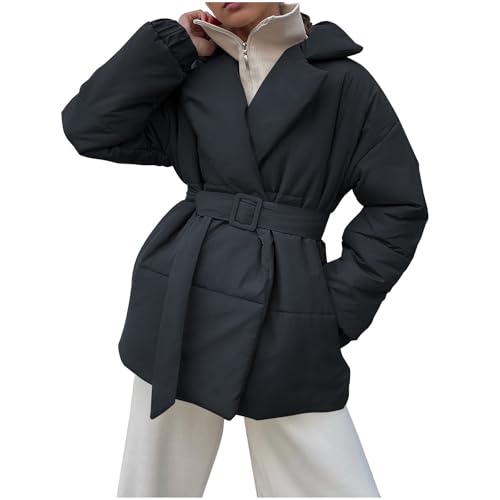 Dyhxuan Winterjacke Damen Winter Steppjacke mit Gürtel Warme Daunenjacke Revers Puffer Jacke Dick Steppmantel Einfarbig Wintermantel Outdoorjacke Steppmantel Modisches Daunenmantel Mantel für Frauen von Dyhxuan