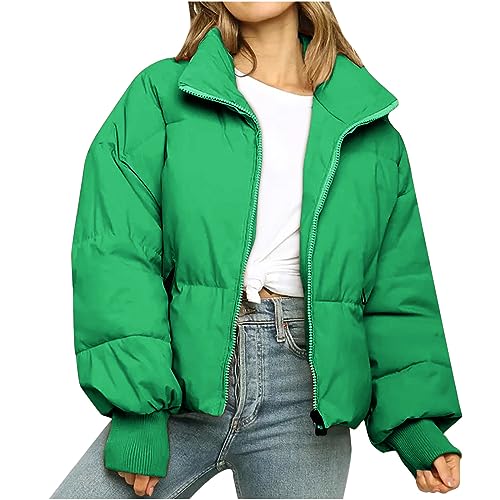 Dyhxuan Winterjacke Damen Winter Warm Daunenjacke Lässig Einfarbige Kurz Übergangsjacke Langarm Umlegekragen Pufferjacke Wintermantel mit Reißverschluss Jacken Teenager Mädchen Trend Outdoorjacke von Dyhxuan