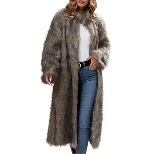 Dyhxuan Wintermantel Damen Warme Kunstfell Mantel Einfarbig Faux Fellmantel Elegant Lang Winterjacke Kunstpelz Jacke Flauschige Felljacke Winter Pelzmantel Outdoor Kunstpelzjacke Trenchcoat Outwear von Dyhxuan
