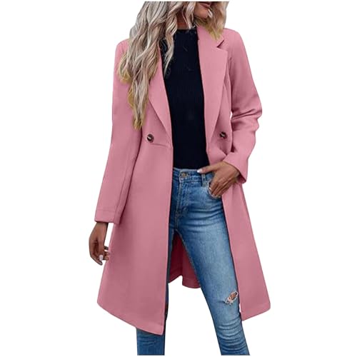 Dyhxuan Wollmantel Damen Lang Einfarbig Trenchcoat Elegant Umlegekragen Mantel Langarm Übergangsmantel mit Gürtel Autumn Winter Outdoor Jacke Damenmantel Casual Outwear Coat von Dyhxuan