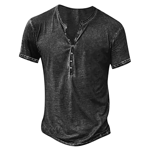 Hemd Herren Langarm/Kurzarm Henley Shirt Männer Freizeithemd Vintage Casual Leicht Baumwolle Slim Fit T-Shirt von Dyhxuan