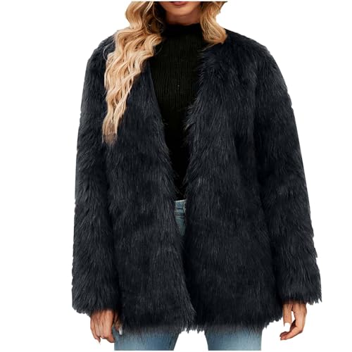 Kunstfell Mantel Damen Temperament Einfarbige Kunstpelze Mantel Langarm Cardigan Faux Pelzmantel Warm Fleecemantel Winterjacke Herbst Winter Übergangsjacke Pelzimitat-Mantel Pelzmantel Fellmantel von Dyhxuan