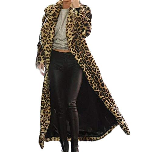 Kunstpelz Mantel Damen Lang Winterjacke Winter Warm Kunstfell Mantel Leopardendruck Cardigan Pelzimitat-Mantel Langarm Umlegekragen Pelzmantel Locker Große Größen Fellmantel Faux Pelzmantel von Dyhxuan