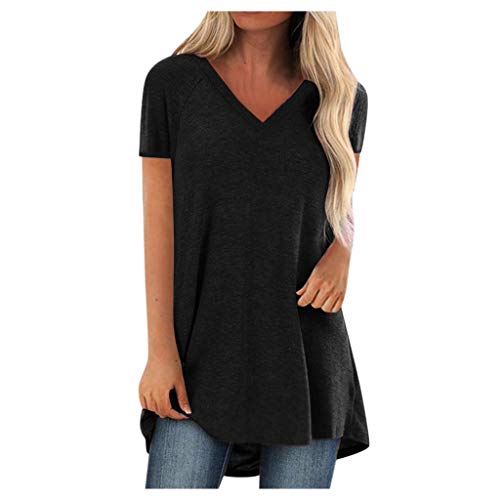 Longshirt Damen Sommer Lang T-Shirt Lässig Blumendruck Longbluse Kurzarm Rundhals Tshirt Damen Große Größen Longtops Oversize Tunika Longpullover Sommershirts Locker Lang Pullover Sommerbluse von Dyhxuan