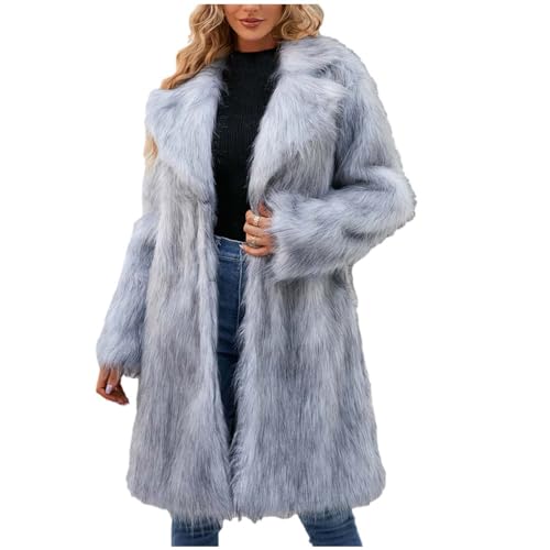 Mantel Damen Lang Trendige Einfarbige Kunstpelze Mantel Winter Warm Kunstfell Mantel Langarm Umlegekragen Winterjacke Cardigan Pelzimitat-Mantel Faux Pelzmantel Herbst Winter Pelzmantel von Dyhxuan