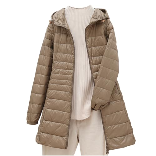 Plus Size Steppjacke Damen Lang Leichte Winterjacke mit Kapuze Einfarbige Baumwolle Pufferjacke Winter Warm Daunenjacke Langarm Reißverschluss Übergangsjacke Teenager Mädchen Wintermantel von Dyhxuan