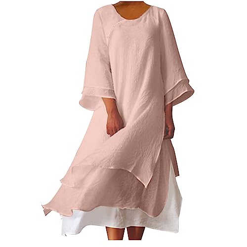 Sommerkleid Damen Lang Einfarbige Blusenkleid Kurzarm V-Ausschnitt Maxikleid Unregelmäßig Strandkleid Partykleid Plus Size Freizeitkleid Knöchellang Maxi A-Linien Kleid Lässig Skaterkleid von Dyhxuan