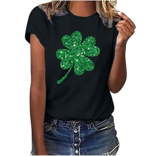 St. Patrick's Day T Shirt Damen Irischen Kleeblatt Bedrucken Shirt Klassisch Rundhals Kurzarm T-Shirt Glitzer Druck Oberteile Locker Bequem Sommer Bluse Tops Festliche Print Tshirt Sommershirt von Dyhxuan