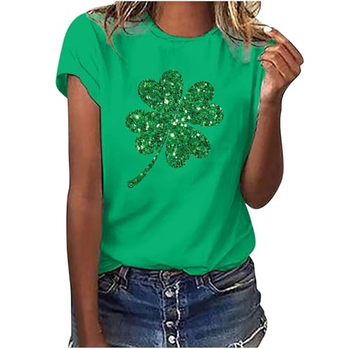 St. Patrick's Day T Shirt Damen Irischen Kleeblatt Bedrucken Shirt Klassisch Rundhals Kurzarm T-Shirt Glitzer Druck Oberteile Locker Bequem Sommer Bluse Tops Festliche Print Tshirt Sommershirt von Dyhxuan
