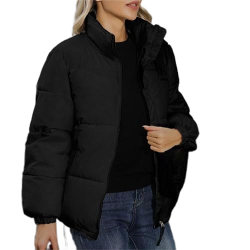 Steppjacke Damen Kurz Warm Winterjacke Einfarbige Baumwolle Pufferjacke Modische Langarm Stehkragen Wintermantel Herbst Winter Daunenjacke Teenager Mädchen Übergangsjacke Softshelljacke von Dyhxuan