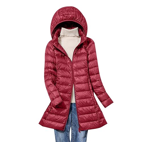 Steppjacke Damen Lang Leichte Warm Puffer Jacke Damen Lässig Winterjacke mit Abnehmbar Kapuze Einfarbige Baumwolle Daunenjacke Große Größen Wintermantel Herbst Winter Übergangsjacke von Dyhxuan