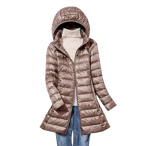 Steppjacke Damen Lang Leichte Warm Puffer Jacke Damen Lässig Winterjacke mit Abnehmbar Kapuze Einfarbige Baumwolle Daunenjacke Große Größen Wintermantel Herbst Winter Übergangsjacke von Dyhxuan