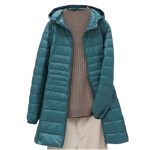 Steppjacke Damen Lang Winter Warm Daunenjacke Leichte Winterjacke mit Kapuze Einfarbige Baumwolle Pufferjacke Langarm Reißverschluss Übergangsjacke Teenager Mädchen Kapuzenjacke Wintermantel von Dyhxuan