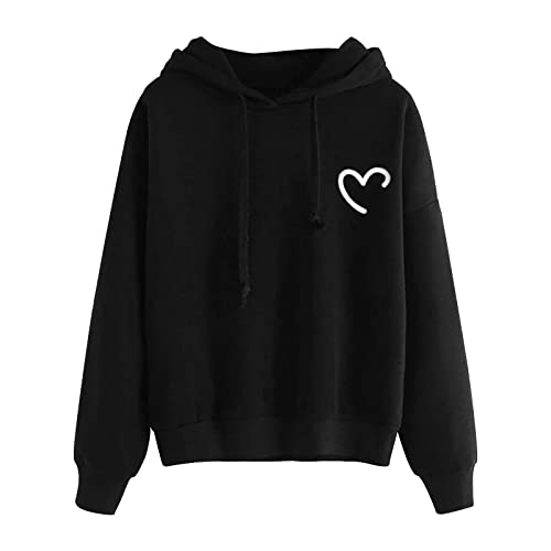 Sweatshirts für Damen Kapuzenpullover Kapuze Solid Hoodie Festliche Süß Sportshirt Lässig Mantel Wärmer Outdoor Jacken Schwarz Y2k Sweatshirtjacke Leicht Herzdruck Pulli Oversize Outwear von Dyhxuan