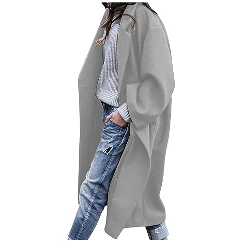 Trenchcoat Damen Lang Winterjacke Wollmantel Trendige Einfarbige Windjacke Langarm Umlegekragen Windbreaker Übergangsjacke Herbst Winter Cardigan Mantel Teenager Mädchen Wolljacke von Dyhxuan