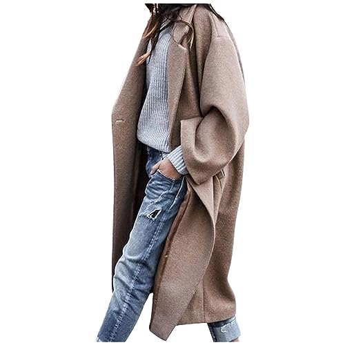 Trenchcoat Damen Lang Winterjacke Wollmantel Trendige Einfarbige Windjacke Langarm Umlegekragen Windbreaker Übergangsjacke Herbst Winter Cardigan Mantel Teenager Mädchen Wolljacke von Dyhxuan