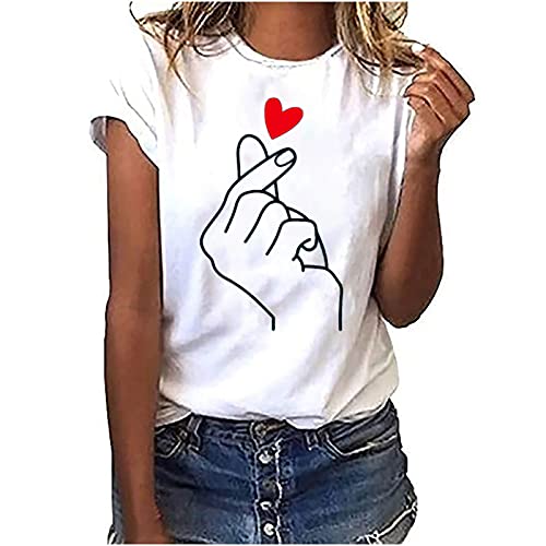 Tshirt Damen Sommer Tops Einfaches Blumendruck T-Shirt Sommerlich Kurzarm Oberteile mit O-Ausschnitt Herbst Winter Basic Shirt Pullover Lockere Bequeme Tunika Bluse Shirt Sportshirt Laufshirt von Dyhxuan