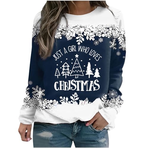 Weihnachtspullover Damen Sweatshirt Rundhals Langarm Weihnachten Pullover Casual Christmas Sweat Oberteile Tops für Frauen Teenager Mädchen Basic Rundhals T-Shirt Herbst Winter Pulli Bluse von Dyhxuan