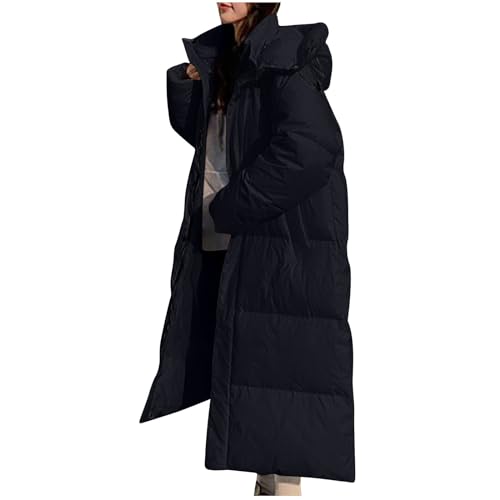 Winterjacke Damen Lang Daunenjacke mit Kapuze Einfarbige Pufferjacke Mantel Warm Gefütterte Steppjacke Langarm Übergangsjacke Locker Kapuzenjacke Softshelljacke Teenager Mädchen Wintermantel von Dyhxuan