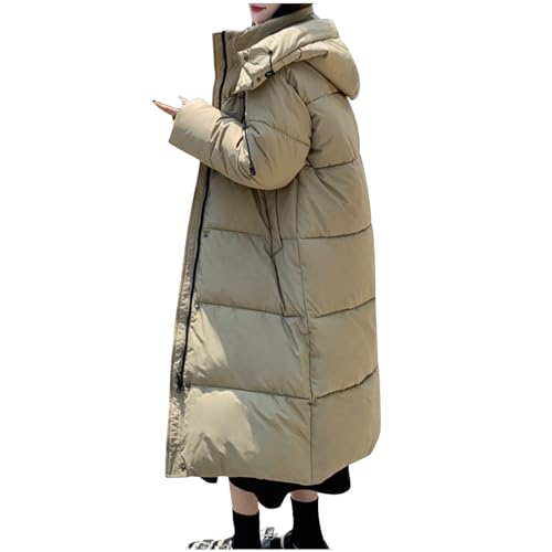 Winterjacke Damen Lang Daunenjacke mit Kapuze Einfarbige Pufferjacke Mantel Warm Gefütterte Steppjacke Langarm Übergangsjacke Locker Kapuzenjacke Softshelljacke Teenager Mädchen Wintermantel von Dyhxuan