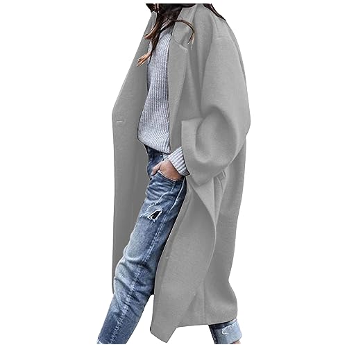 Winterjacke Damen Trenchcoat Damen Lang Trendige Einfarbige Windjacke Wollmantel Langarm Umlegekragen Windbreaker Übergangsjacke Herbst Winter Cardigan Mantel Teenager Mädchen Wolljacke von Dyhxuan