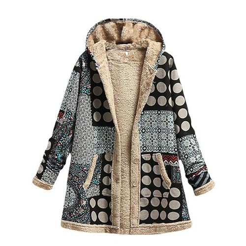 Winterjacke Mädchen Langarm Kapuze Teddy Fleecejacke Vintage Blumendruck Übergangsjacke Winter Warm Gefüttert Fleece Wintermantel Herbst Winter Plüschjacke Mantel Outdoorjacke Kapuzenjacke S-5XL von Dyhxuan