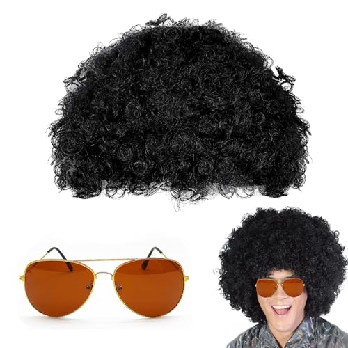 Hippie Kostüm Set,Afro Perücke,Hippie Perücken Kostüm Zubehör Set,Hippie Perücke,mit Sonnenbrille,für 60er 70er 80er Disco Thema Party,Cosplay von Dyiouxin