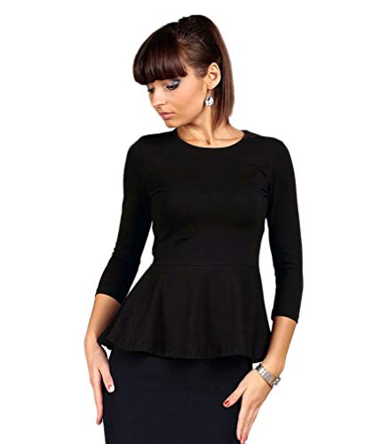 Damen Langarmshirt Shirt Bluse Peplum Falten Schwarz c25 38 Schwarz von Dykmod